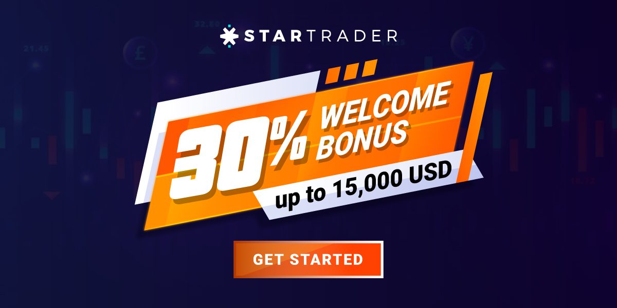 Startrader offers a 30% welcome bonus up to $15,000 in forex